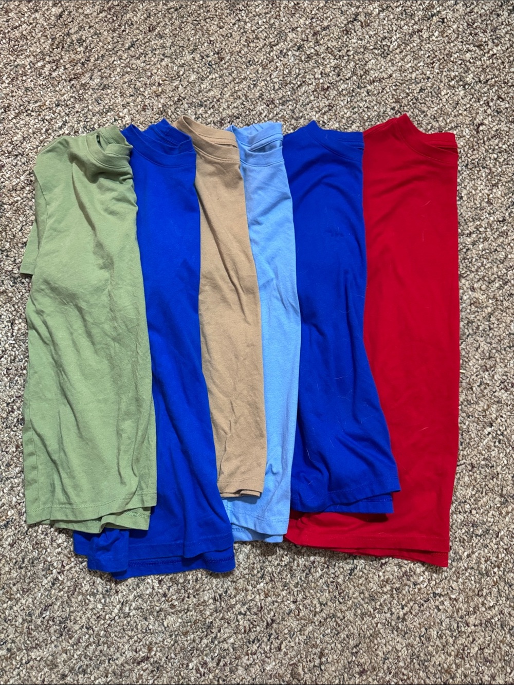 wonder nation long sleeve tees in green, blue, tan, light blue, royal blue, red